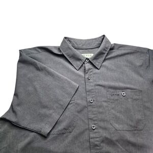 Orvis Mens Large Gray Short Sleeve Button Up Shirt Classic Collection Polyester